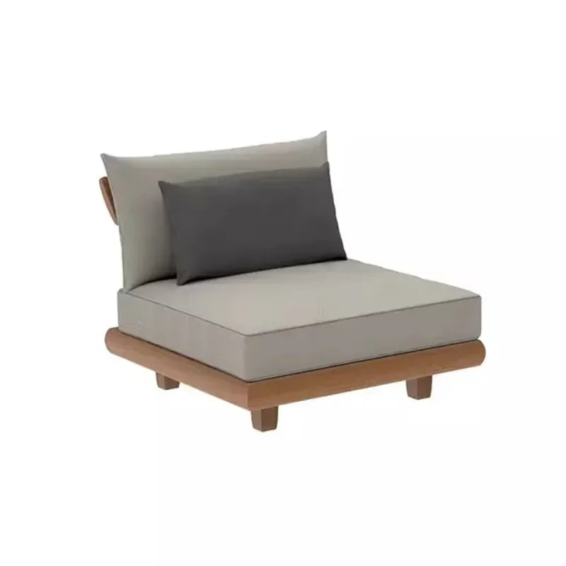 Outdoor Nordic Garden Furniture – Solid Wood Rattan Sofa & Coffee Table Combo