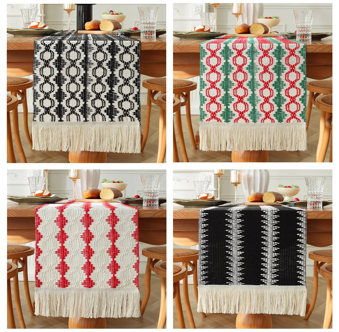 MACT Boho Table Runner with Tassels Home Decorate Macrame Cotton Linen Woven Table