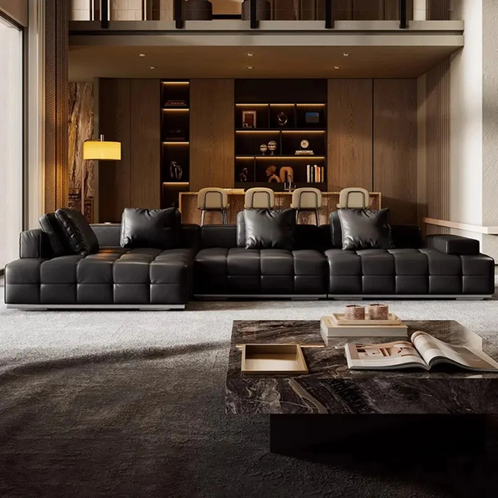 Italian-Style Full Genuine Cowhide Leather Sofa – Modern Luxury Design