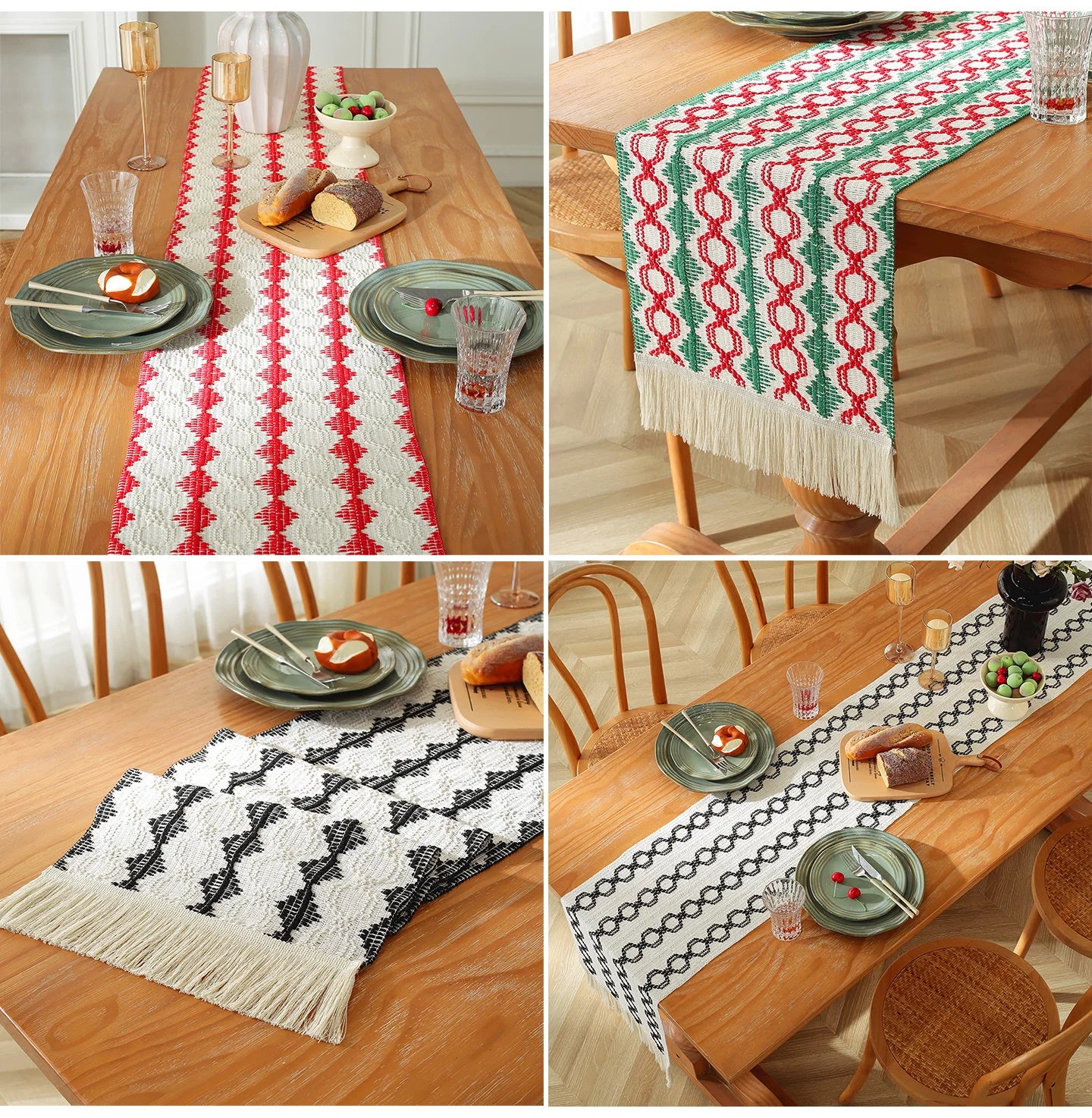MACT Boho Table Runner with Tassels Home Decorate Macrame Cotton Linen Woven Table
