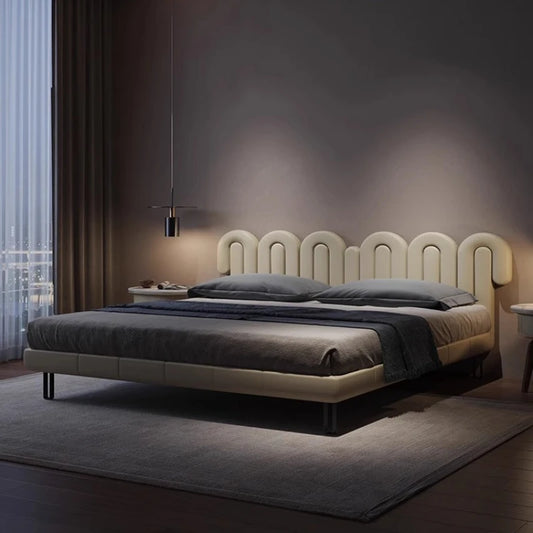Wedding New Chinese Bed – Minimalist Soft Design, Double Frame Modern Bed