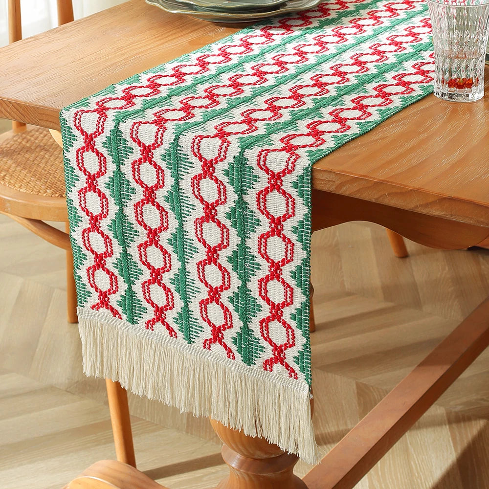 MACT Boho Table Runner with Tassels Home Decorate Macrame Cotton Linen Woven Table