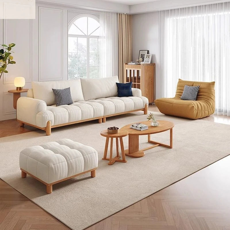 Fabric Sofa – Marshmallow Puffs, Japanese Log Style, Small Apartment Living Room