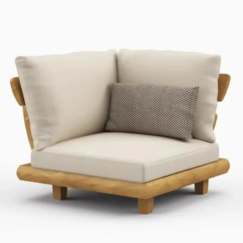 Outdoor Nordic Garden Furniture – Solid Wood Rattan Sofa & Coffee Table Combo