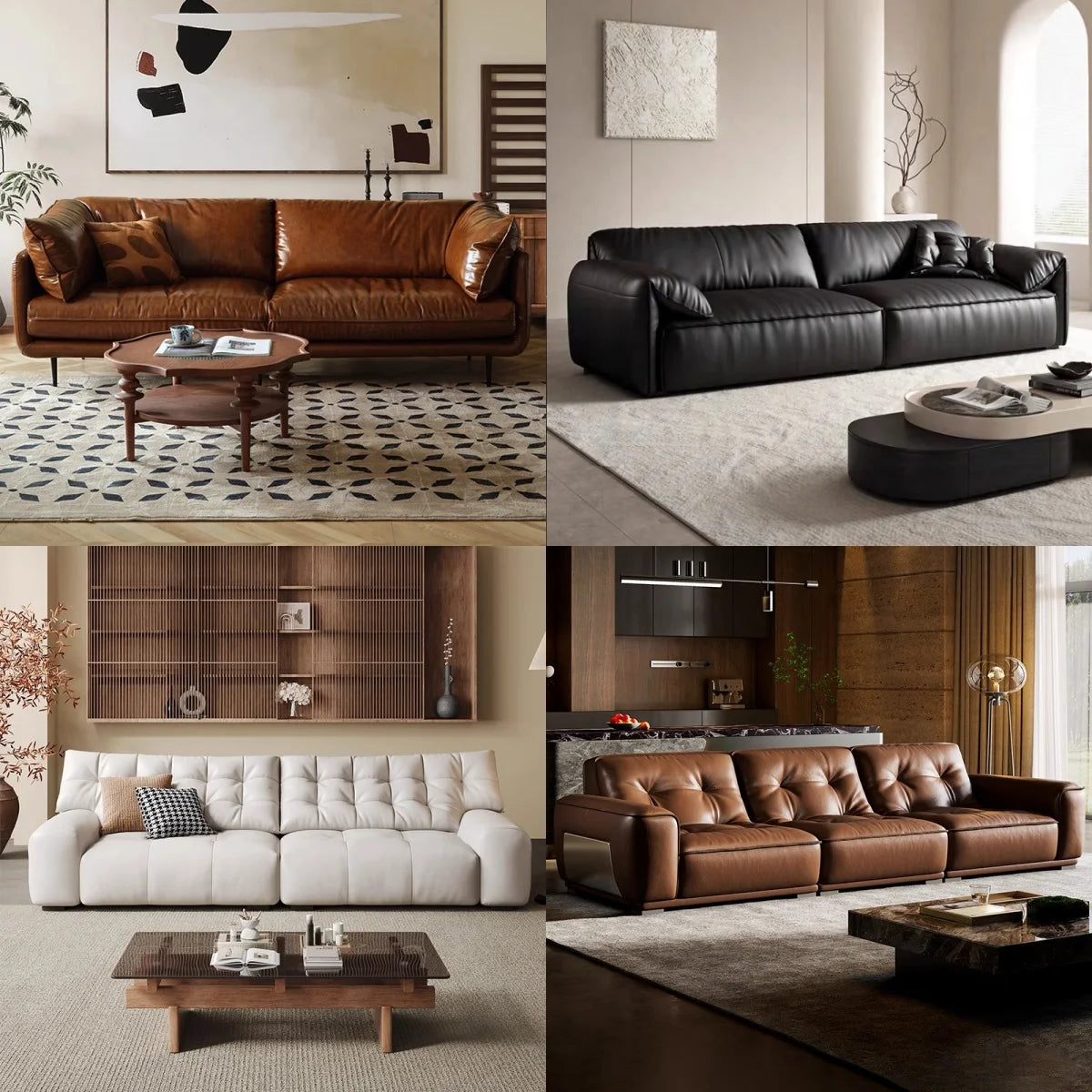 Italian-Style Full Genuine Cowhide Leather Sofa – Modern Luxury Design