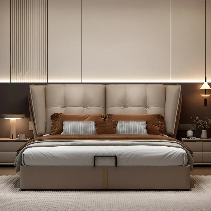 Modern Minimalist Leather Bed – Double Bedroom Storage Design, Unique Luxury Style
