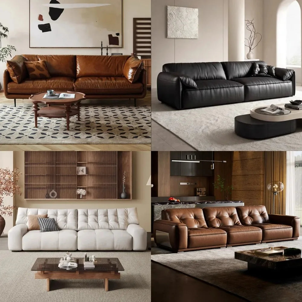 Italian-Style Full Genuine Cowhide Leather Sofa – Modern Luxury Design
