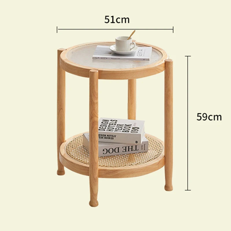 Solid Wood & Wicker Coffee Table – Modern Round Glass Top Design