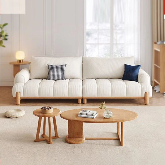 Fabric sofa marshmallow puffs Japanese log style small apartment living room