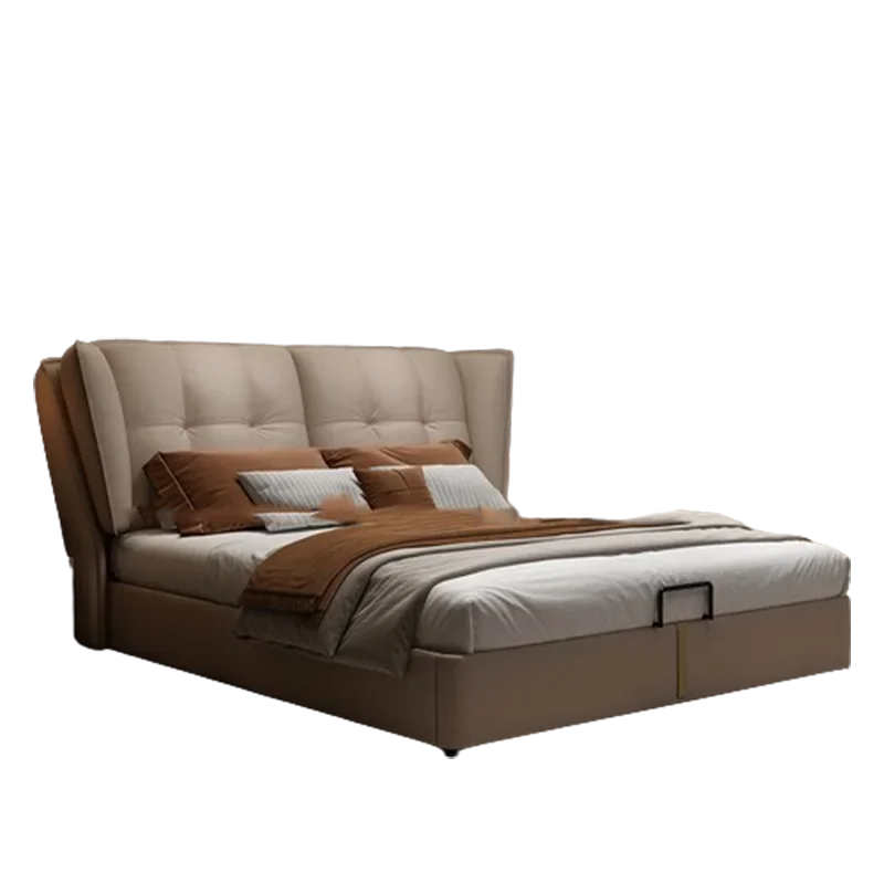 Modern Minimalist Leather Bed – Double Bedroom Storage Design, Unique Luxury Style
