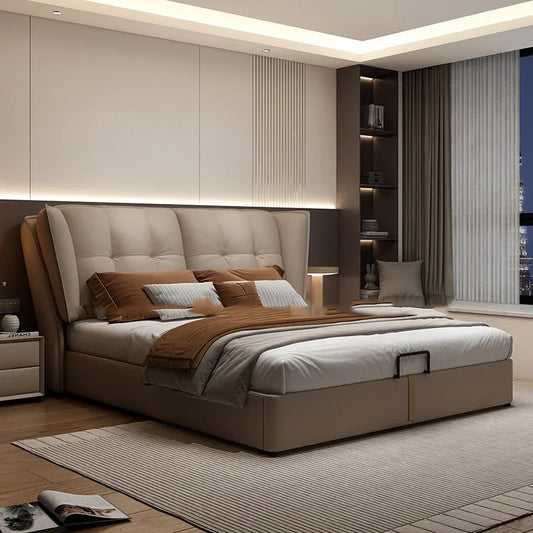 Modern Minimalist Bed Leather Double Bedroom Storage Bed Unique Luxury
