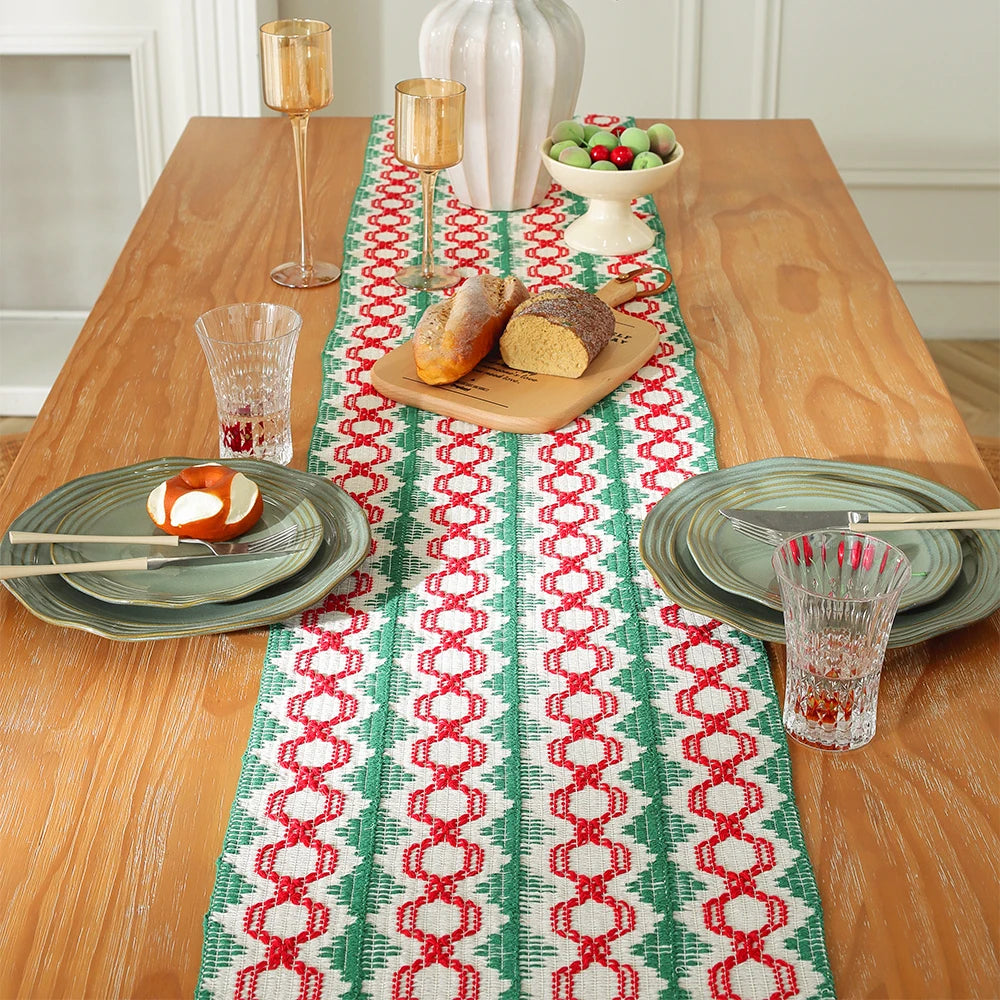 MACT Boho Table Runner with Tassels Home Decorate Macrame Cotton Linen Woven Table