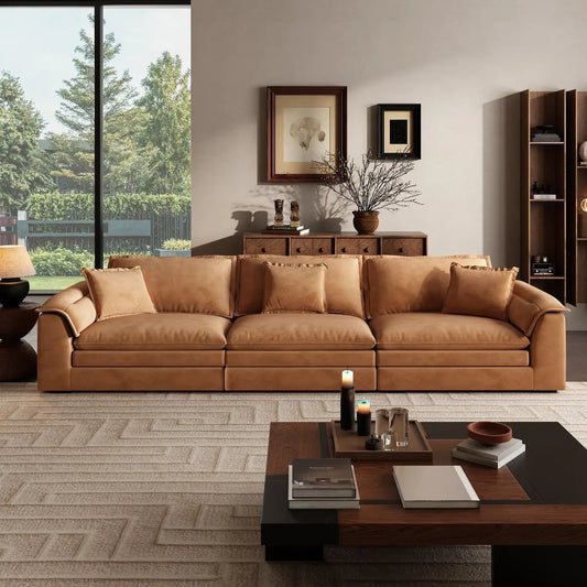 Italian-Style Full Genuine Cowhide Leather Sofa – Modern Luxury Design