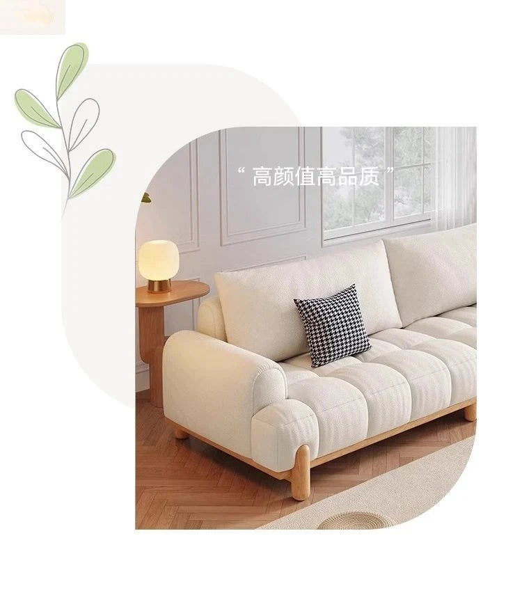 Fabric Sofa – Marshmallow Puffs, Japanese Log Style, Small Apartment Living Room