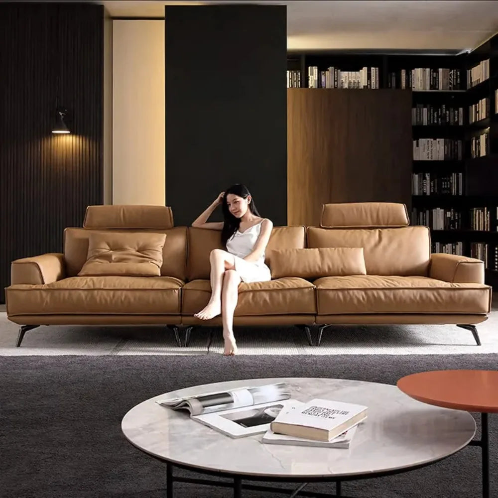 Italian-Style Full Genuine Cowhide Leather Sofa – Modern Luxury Design
