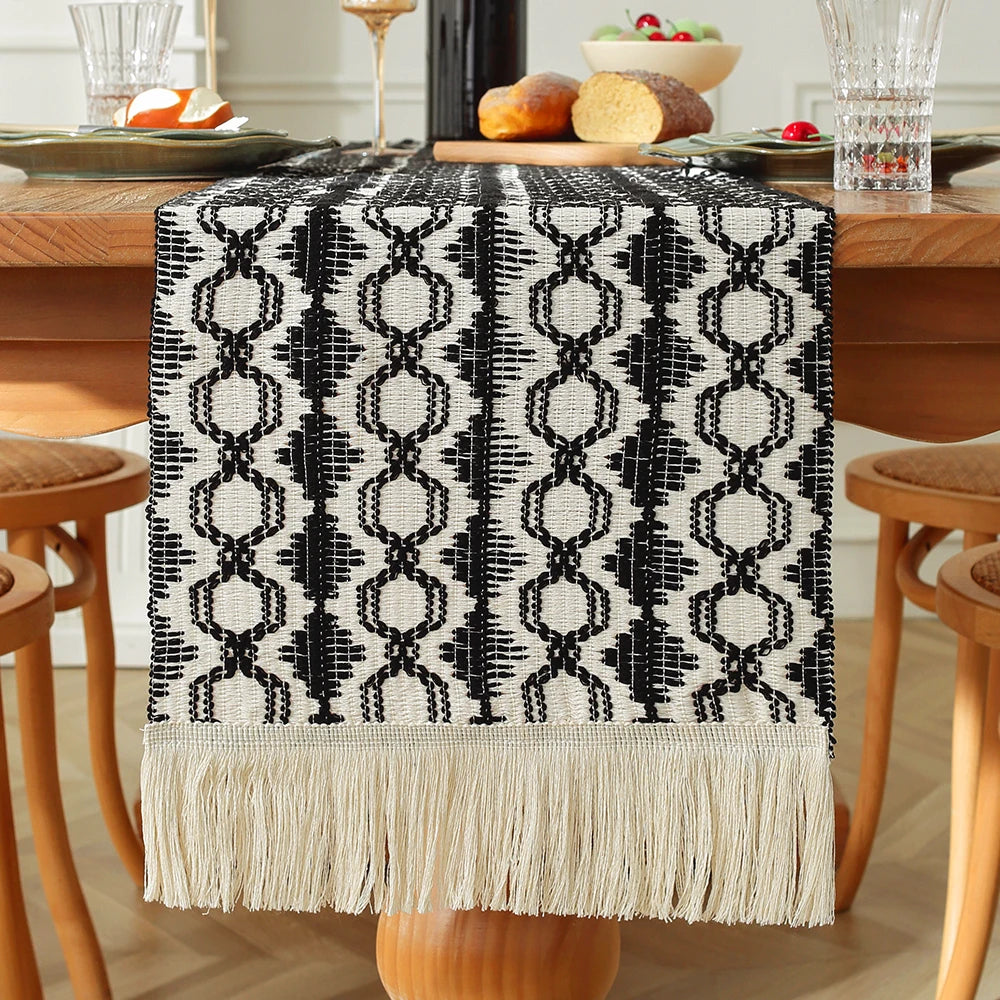 MACT Boho Table Runner with Tassels Home Decorate Macrame Cotton Linen Woven Table