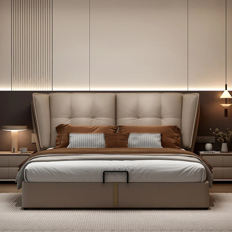 Modern Minimalist Leather Bed – Double Bedroom Storage Design, Unique Luxury Style