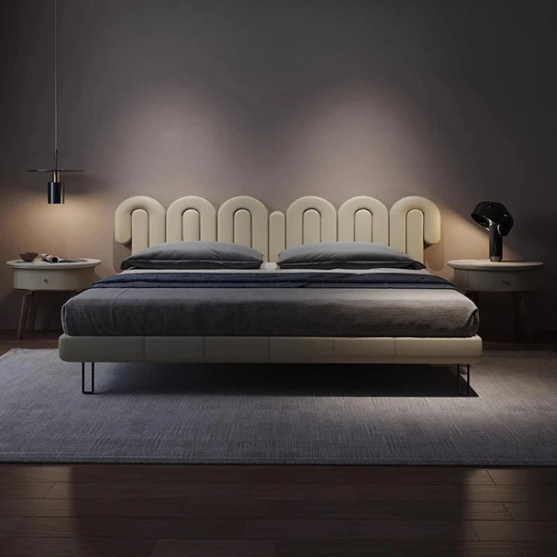 Wedding New Chinese Bed – Minimalist Soft Design, Double Frame Modern Bed