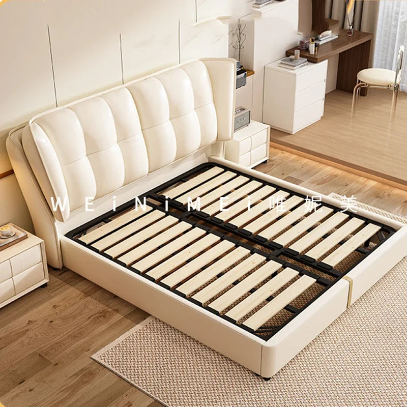 Modern Minimalist Leather Bed – Double Bedroom Storage Design, Unique Luxury Style