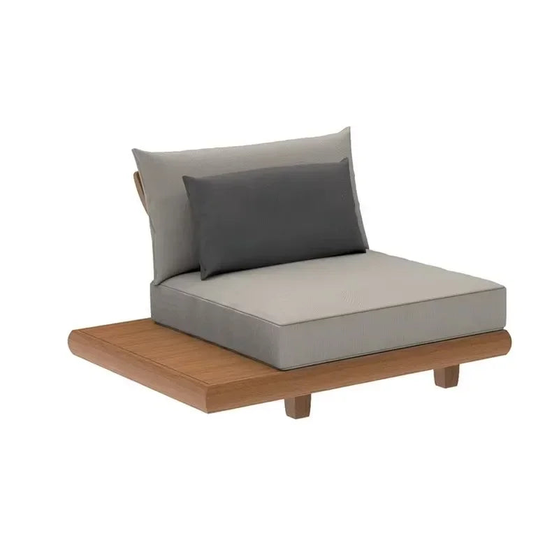 Outdoor Nordic Garden Furniture – Solid Wood Rattan Sofa & Coffee Table Combo