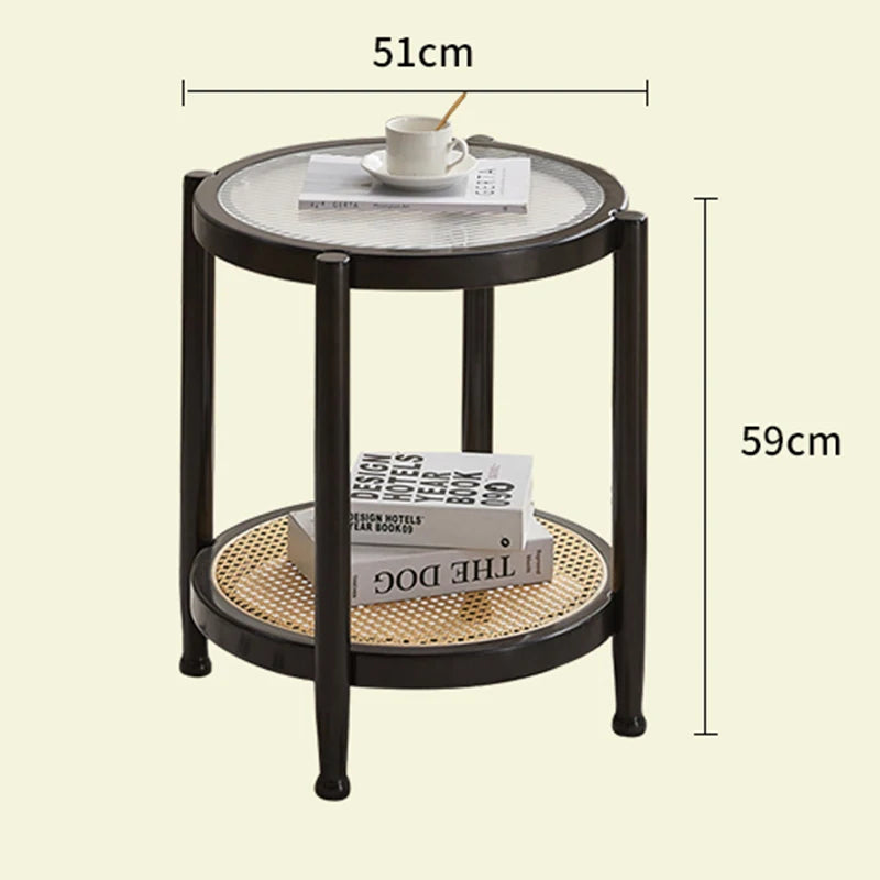 Solid Wood & Wicker Coffee Table – Modern Round Glass Top Design